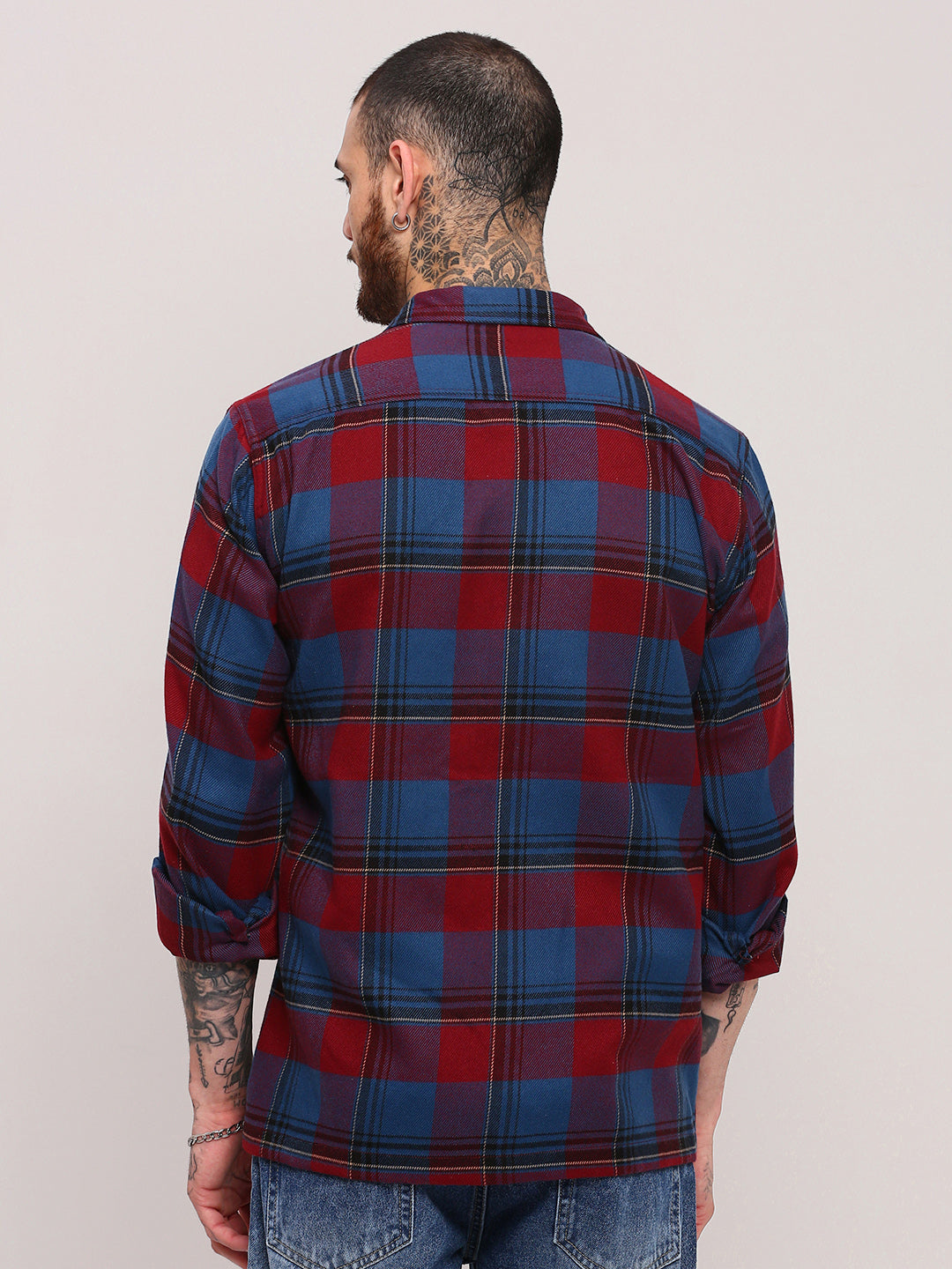 Men Red Checked Shacket