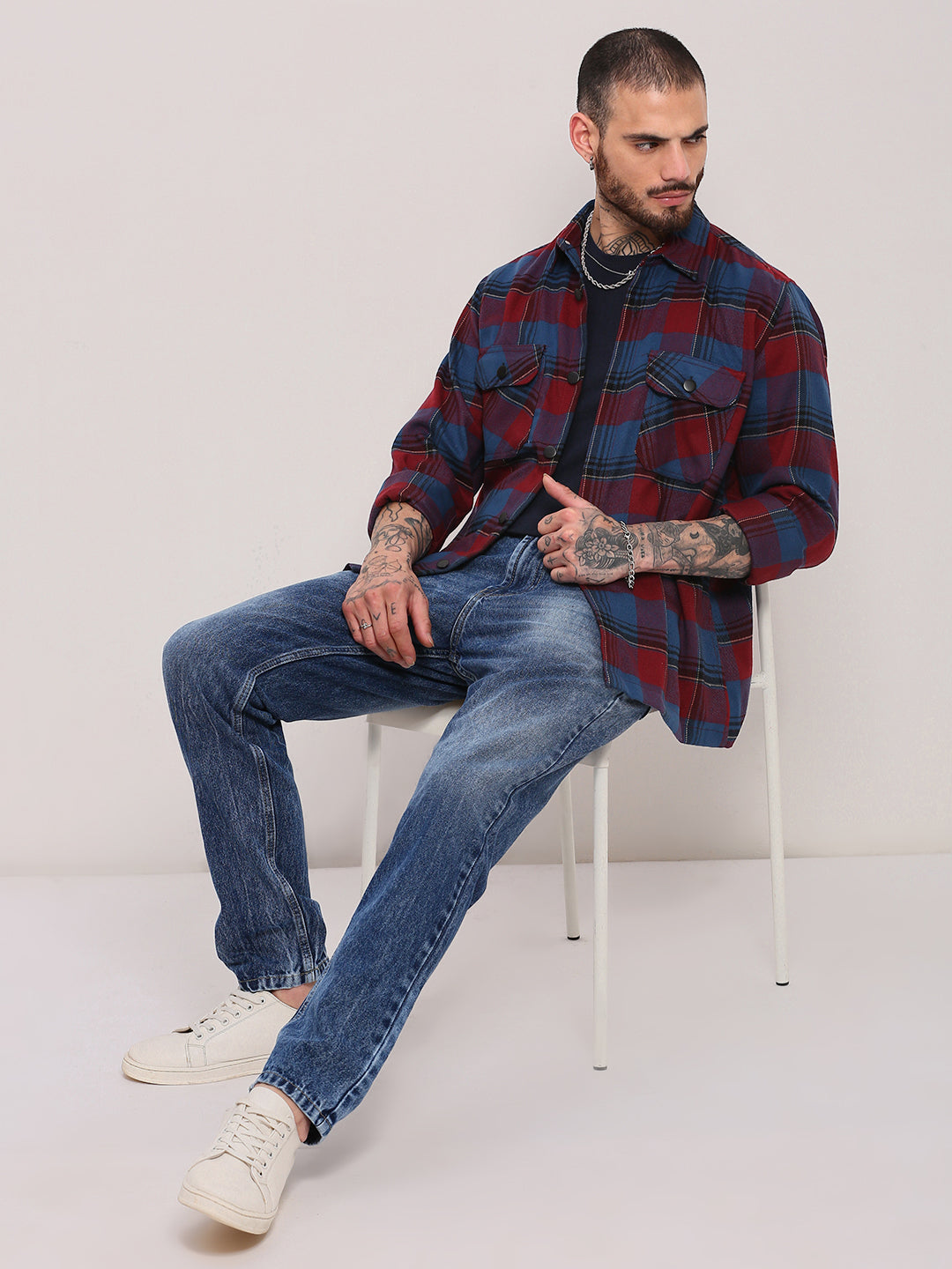 Men Red Checked Shacket