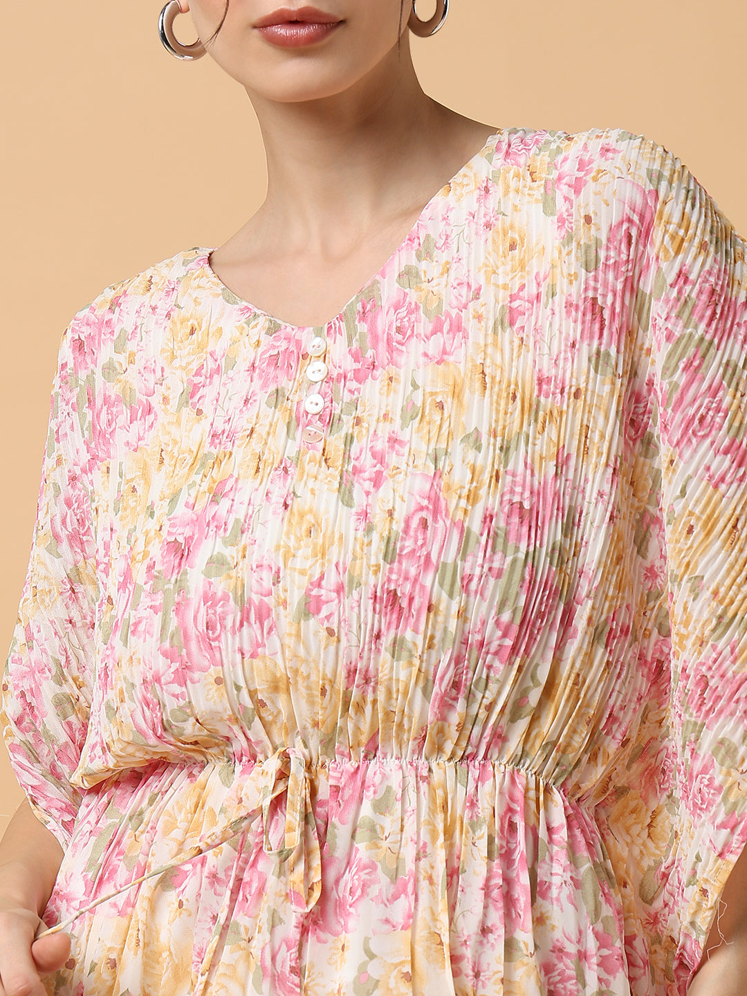 Women Pink Floral Kaftan Top