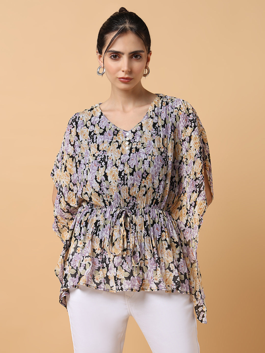 Women Lavender Floral Kaftan Top