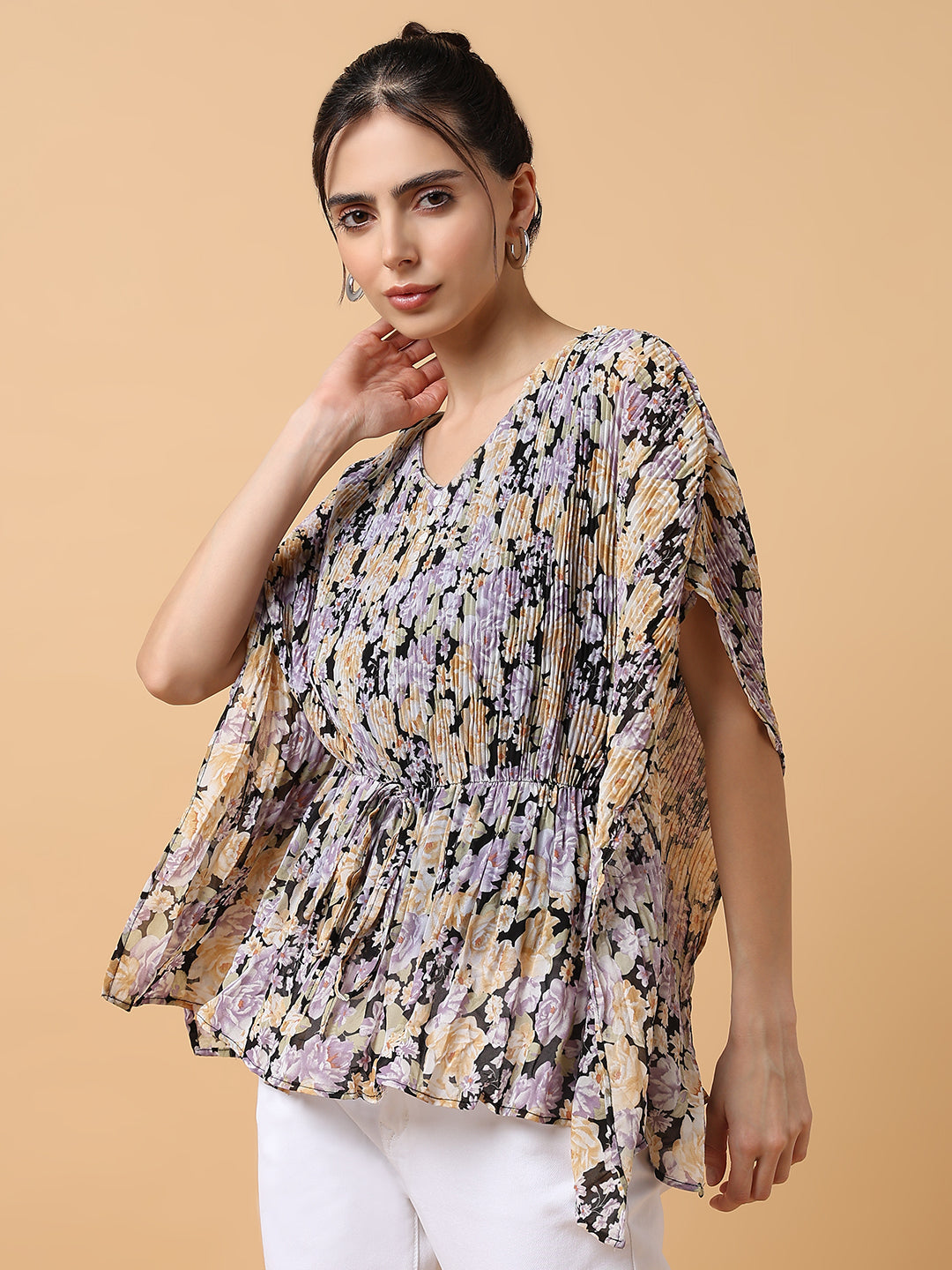 Women Lavender Floral Kaftan Top