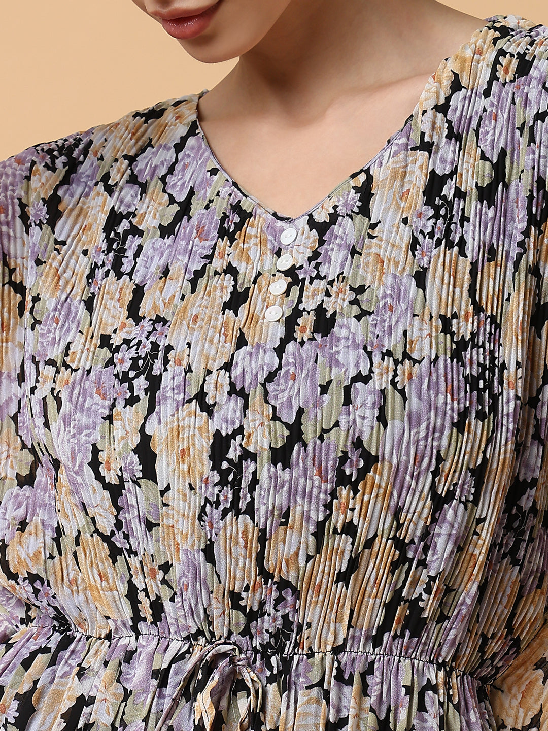 Women Lavender Floral Kaftan Top