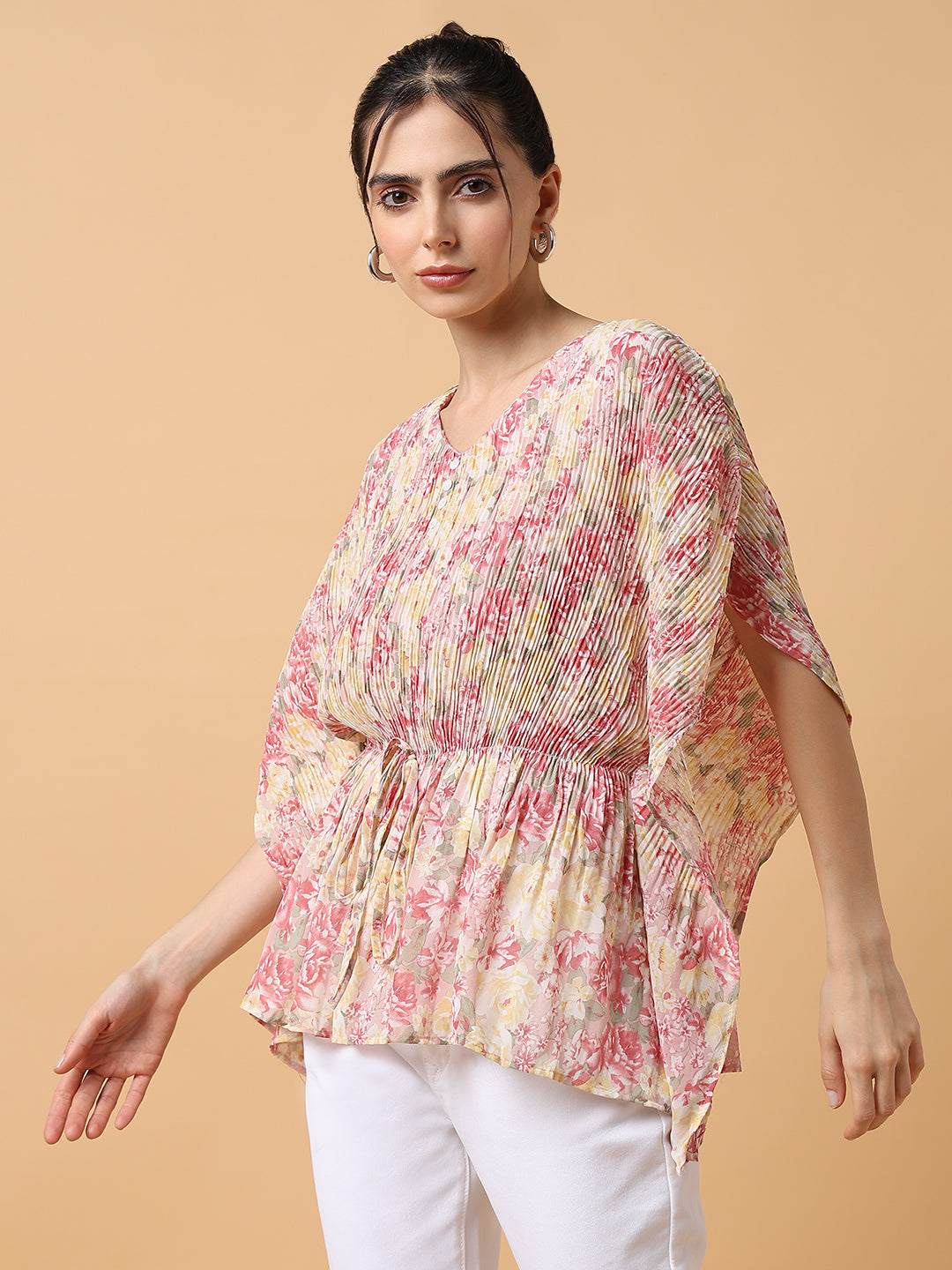 Women Pink Floral Kaftan Top