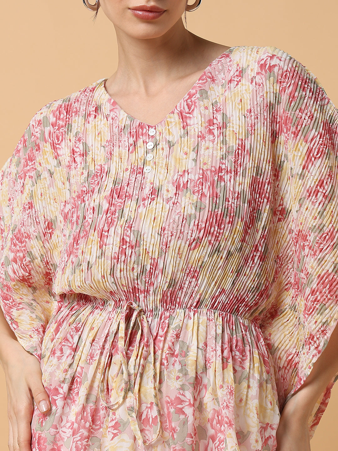 Women Pink Floral Kaftan Top