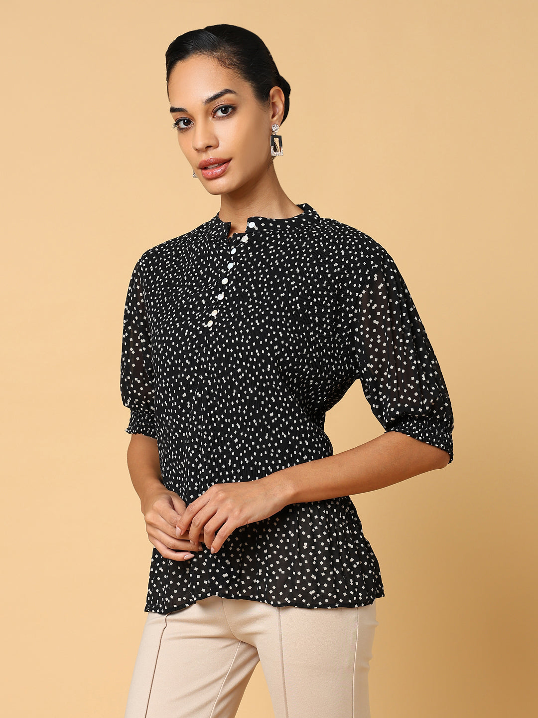 Women Black Polka Dots Top