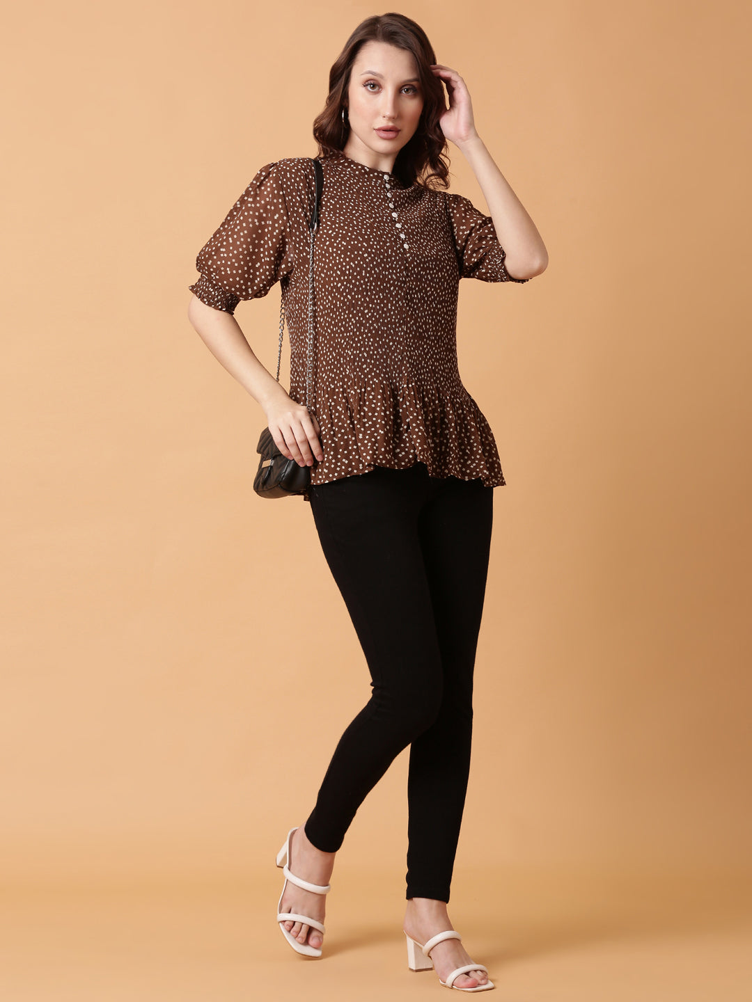 Women Brown Polka Dots Top