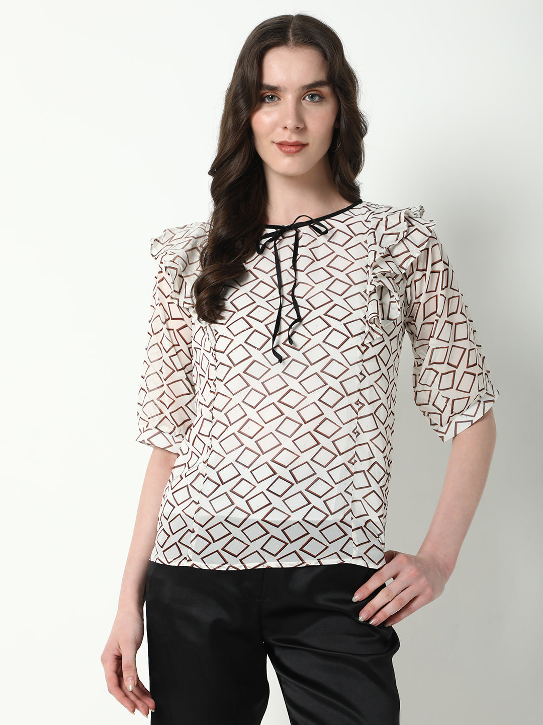 Women White Geometric Top