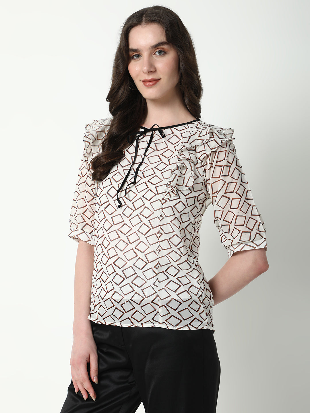 Women White Geometric Top