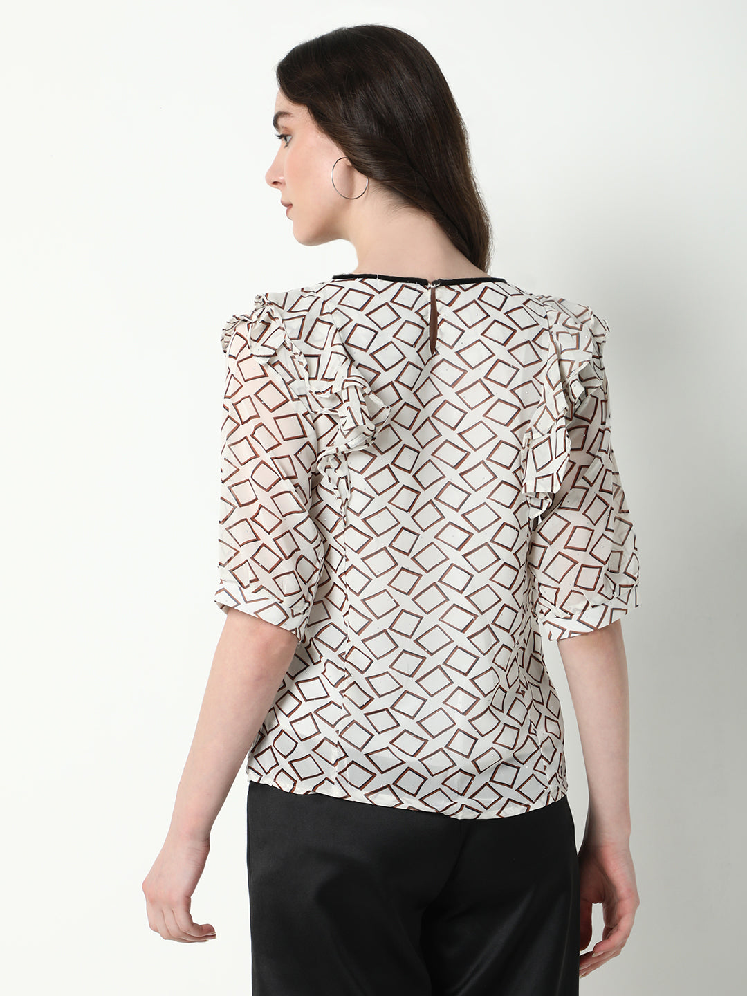 Women White Geometric Top