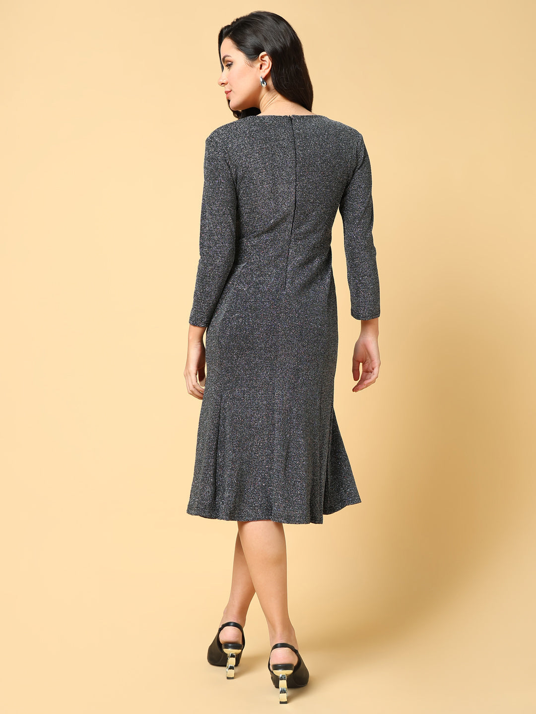 Women Solid Grey Fit and Flare Dress