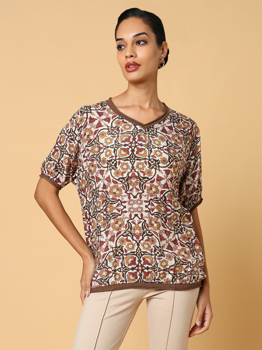 Women Brown Graphic Top