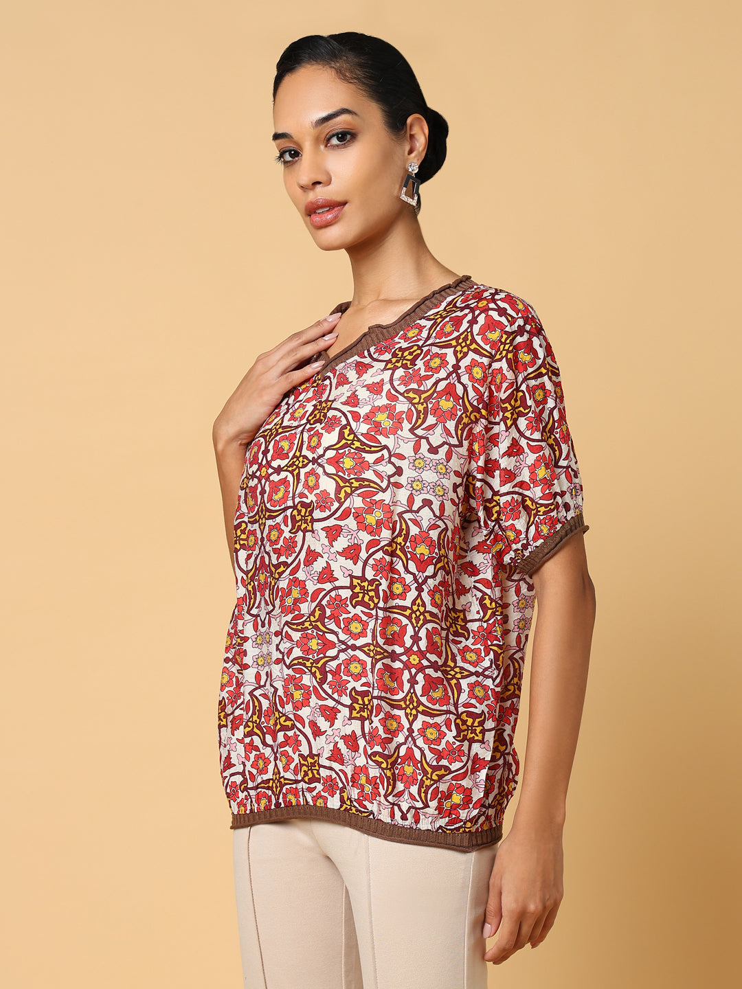 Women Red Graphic Top