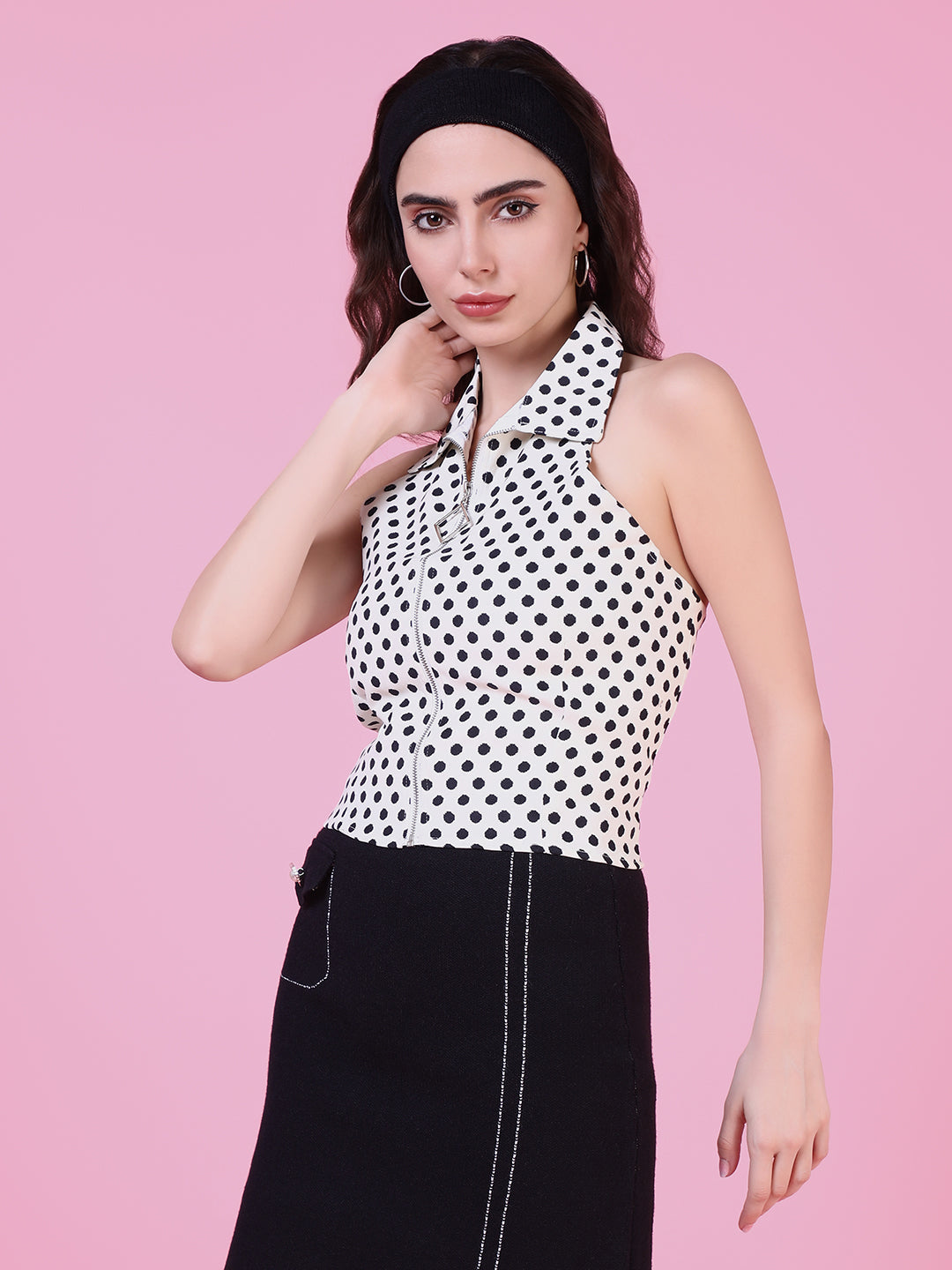 Women Cream Polka Dots Top