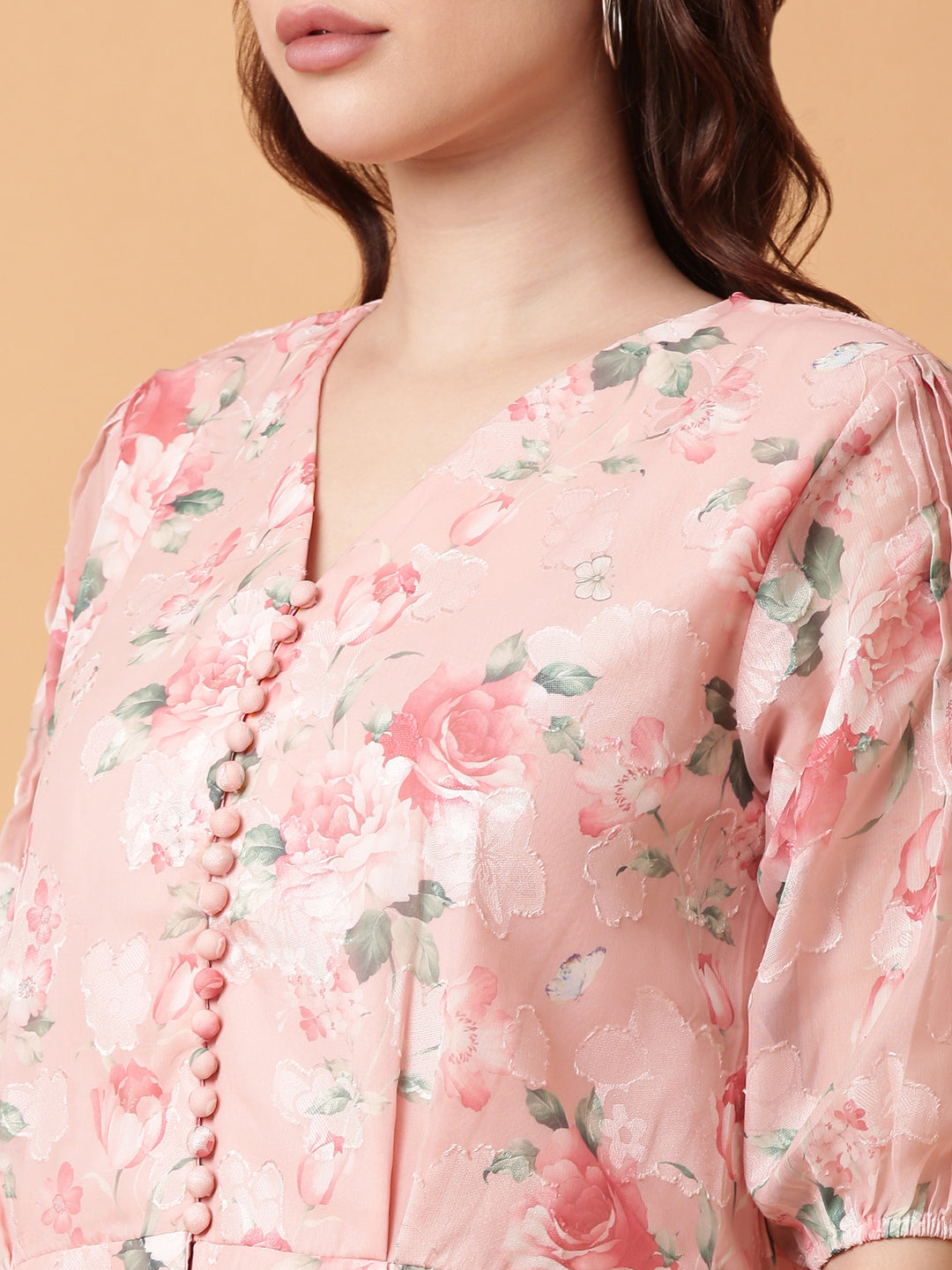 Women Pink Floral Peplum Top