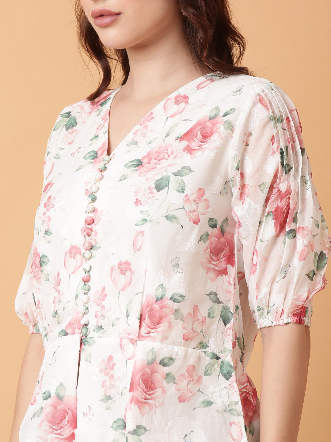 Women White Floral Peplum Top