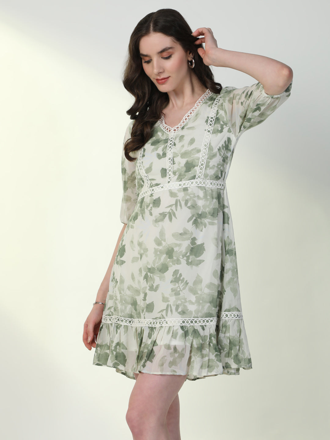 Women Floral Green A-Line Dress