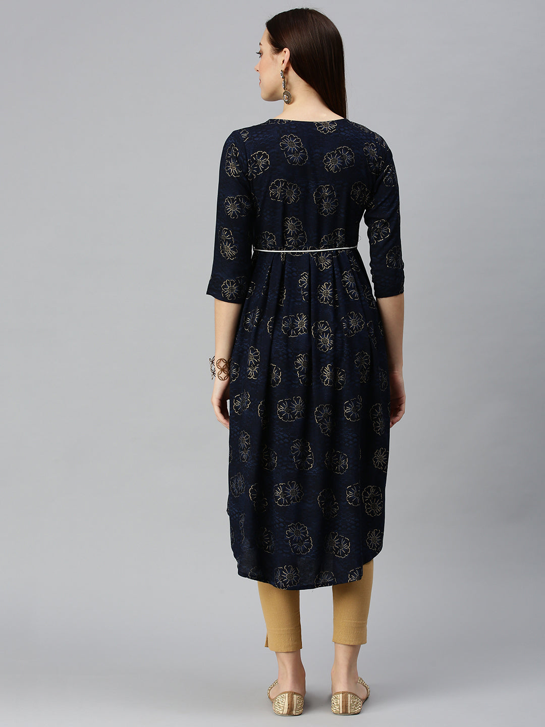 Women Printed Navy Blue A-Line Kurta