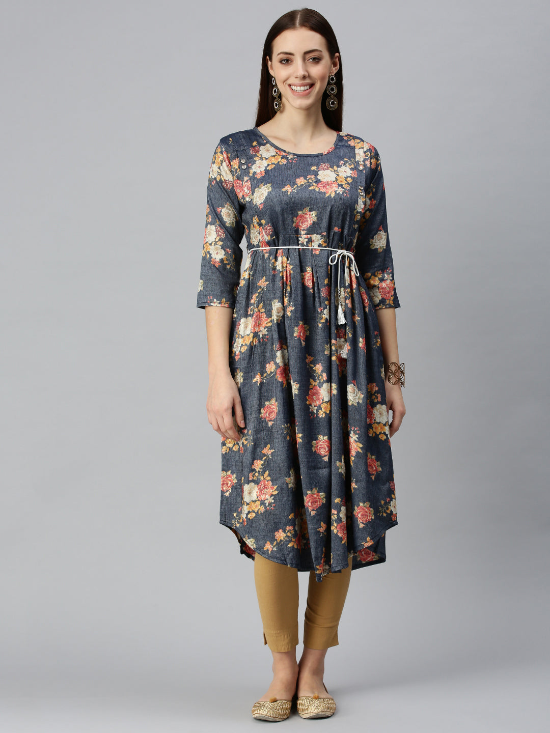 Women Printed Blue A-Line Kurta