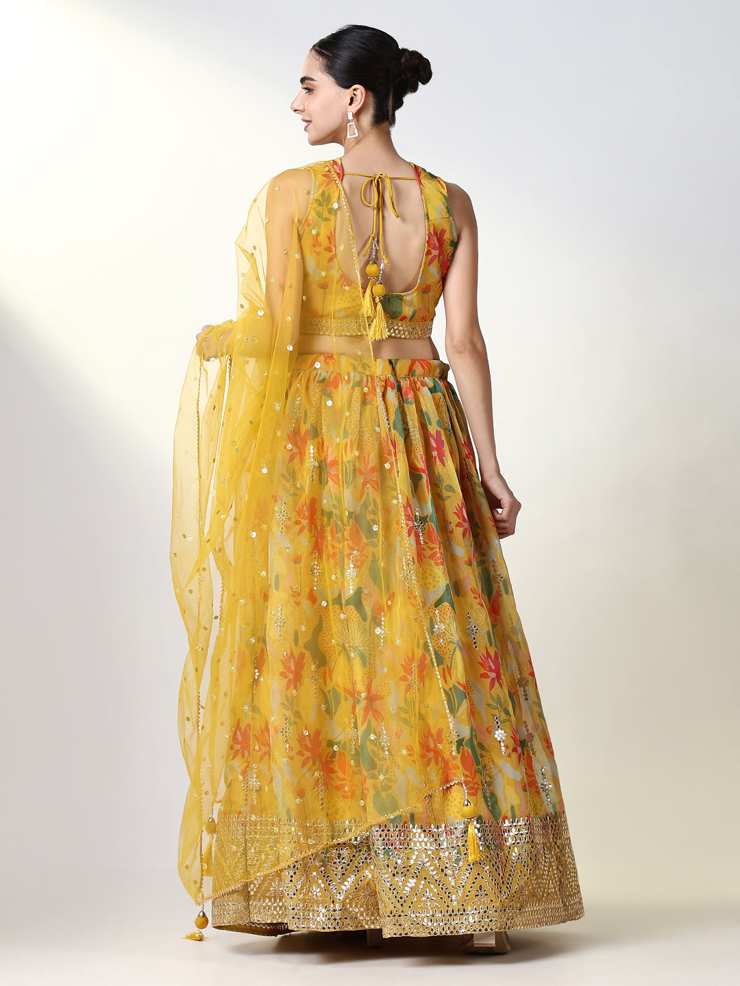 Women Yellow Printed Lehenga Choli with Dupatta