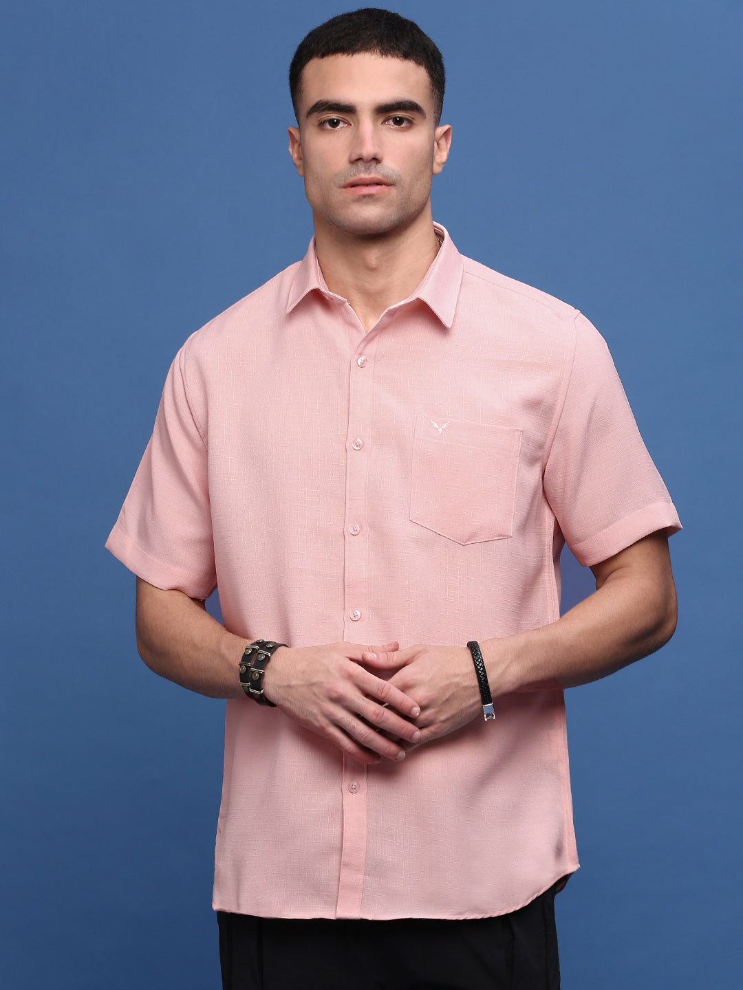 Men Peach Solid Slim Fit Shirt