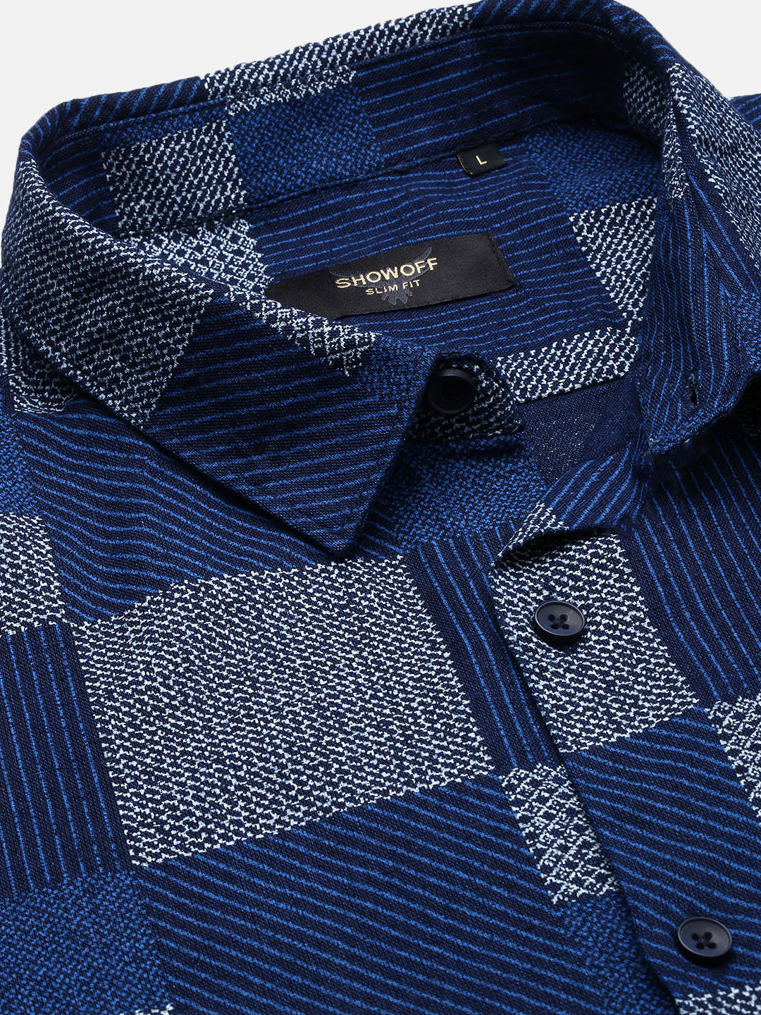 Men Geometric Blue Slim Fit Shirt