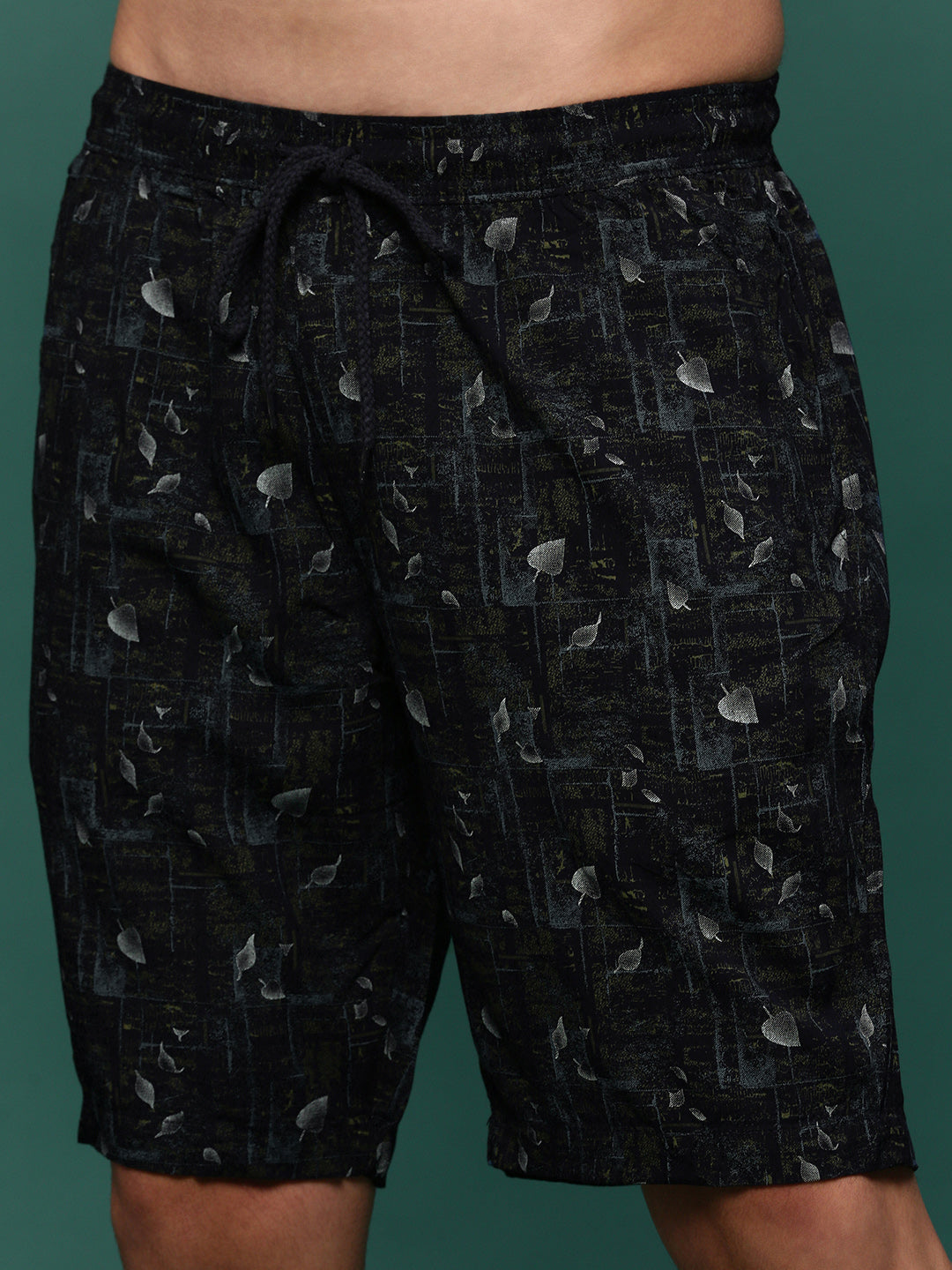 Men Black Cuban Collar Printed Co Ords Set