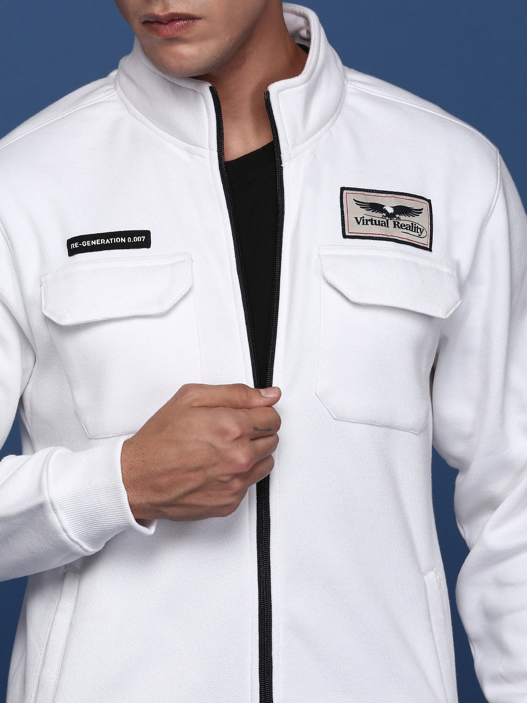 Men Solid White Bomber Jacket