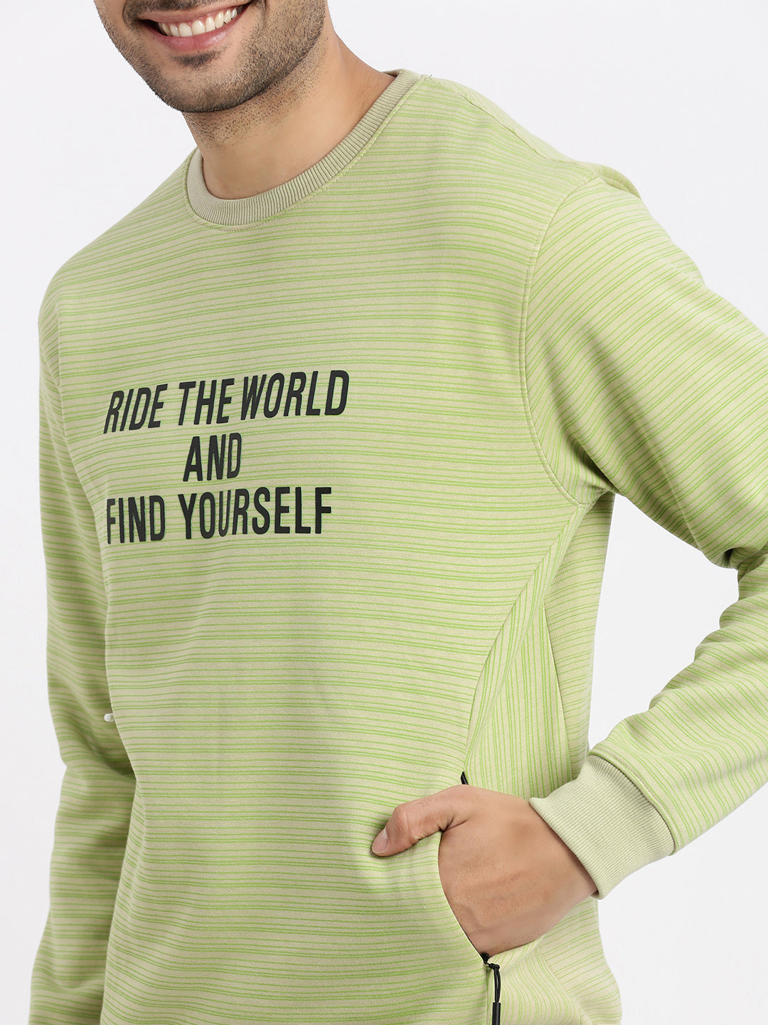 Men Green Striped Sweatshirt