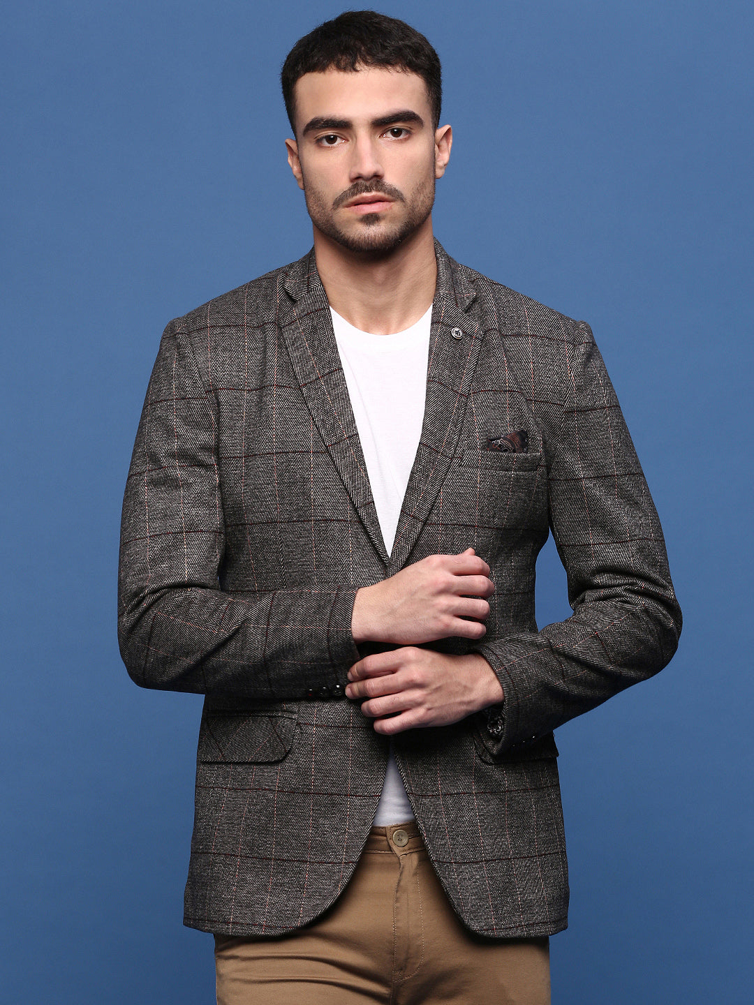 Men Brown Slim Fit Single Breasted Blazer