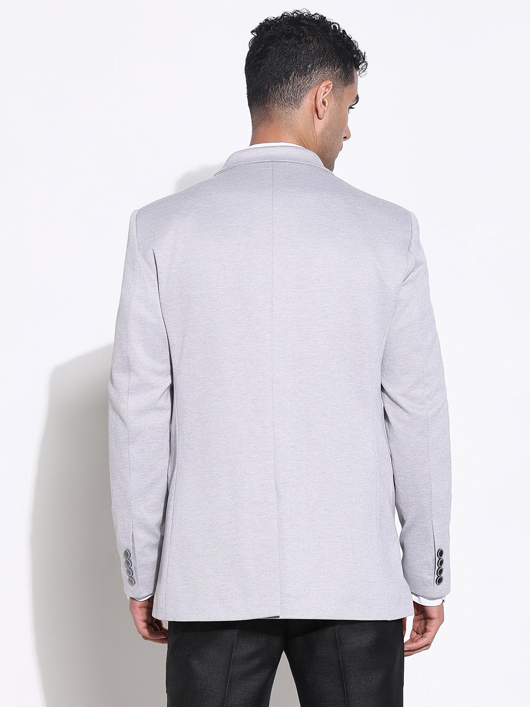 Men Grey Solid Single Breasted Blazer