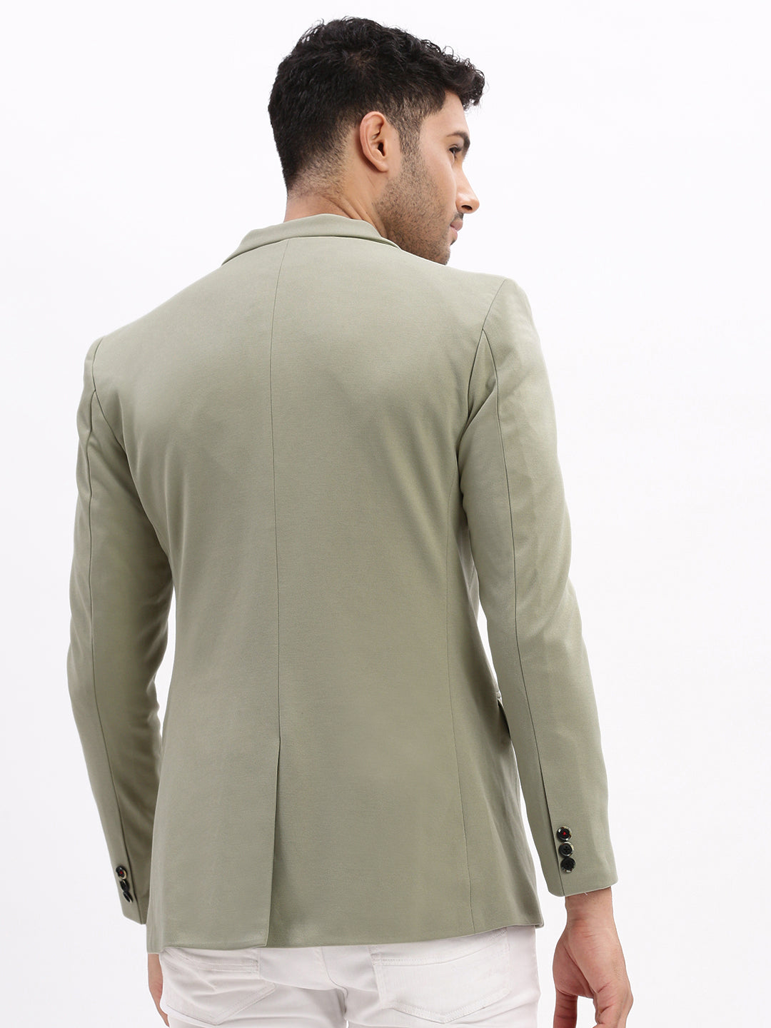 Men Solid Sea Green Single Breasted Blazer