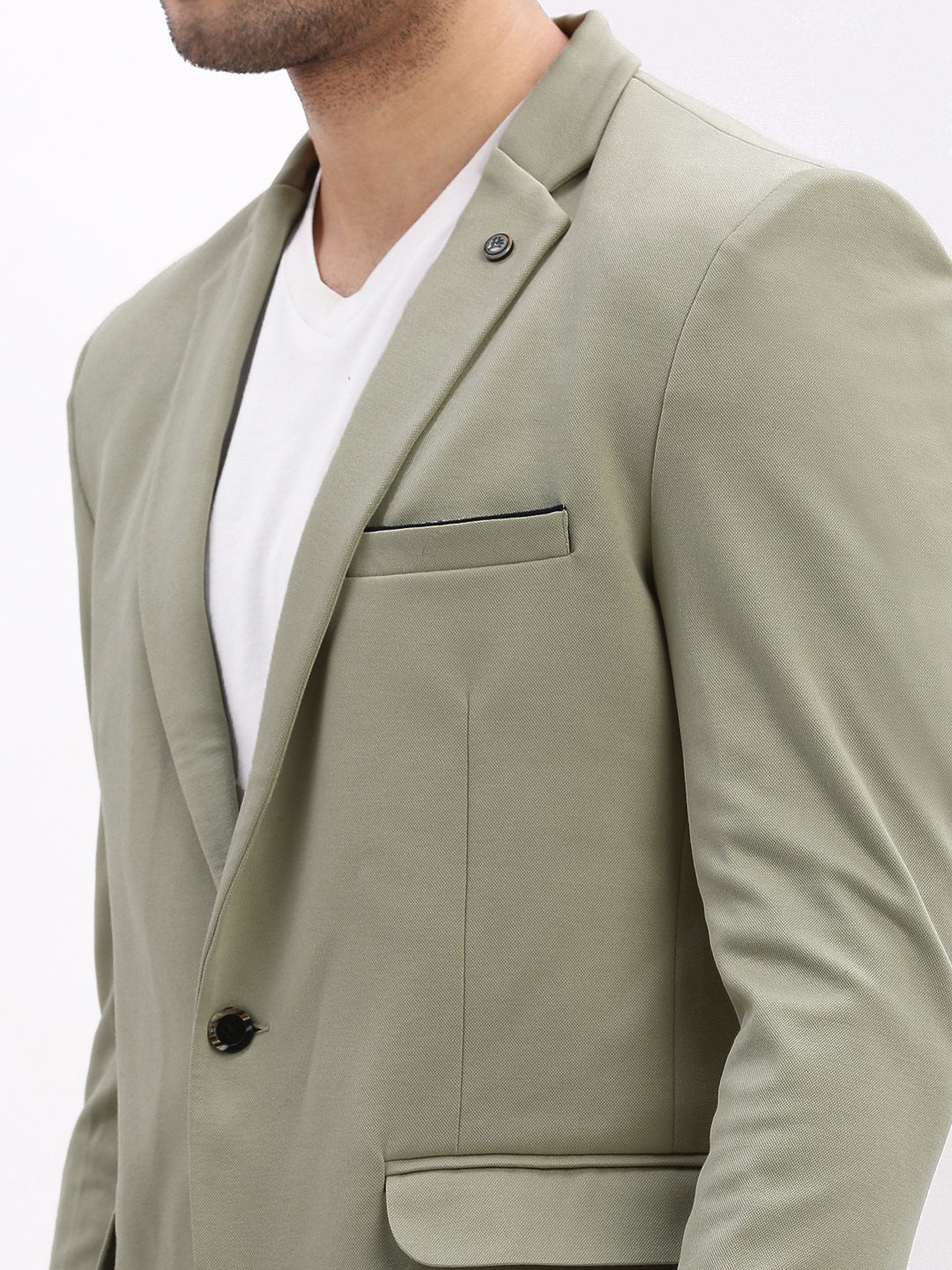 Men Solid Sea Green Single Breasted Blazer