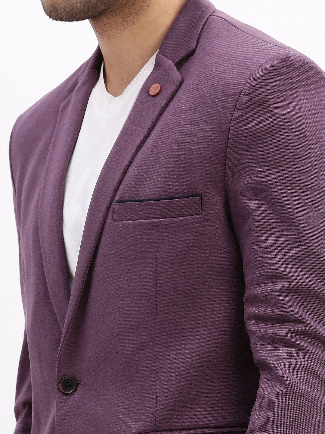 Men Solid Violet Single Breasted Blazer