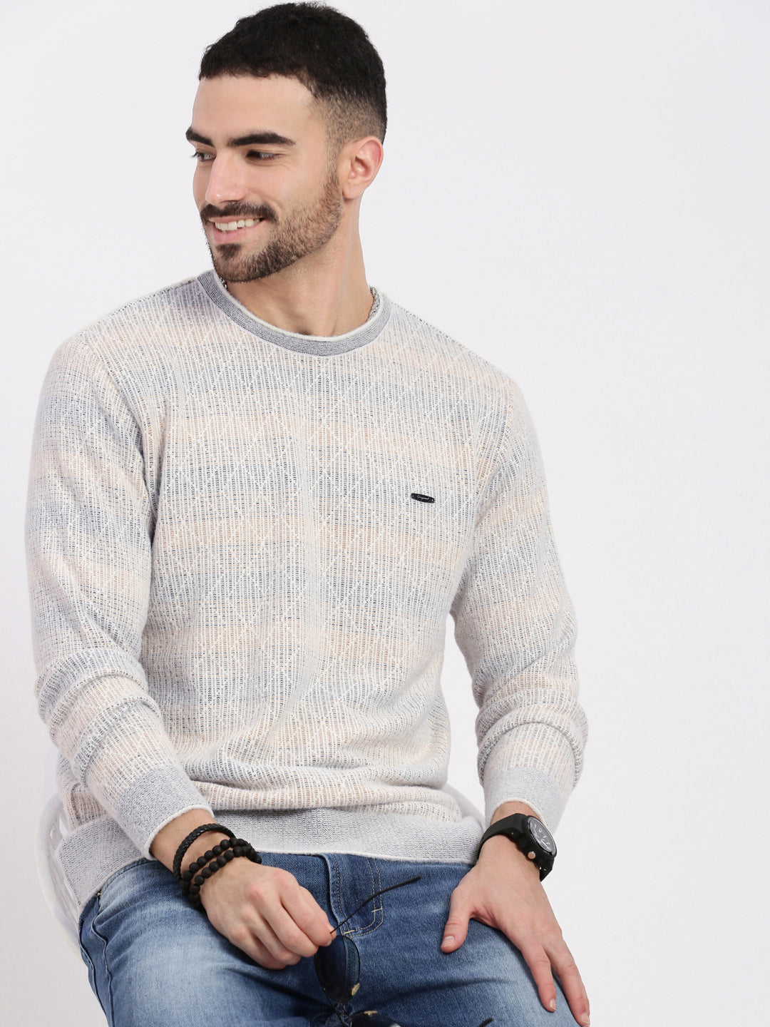 Men Grey Geometric Sweater