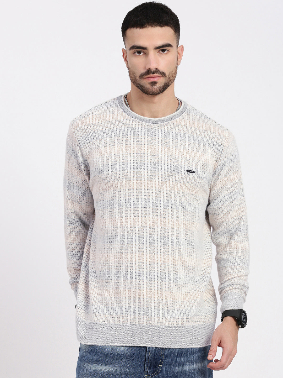 Men Grey Geometric Sweater