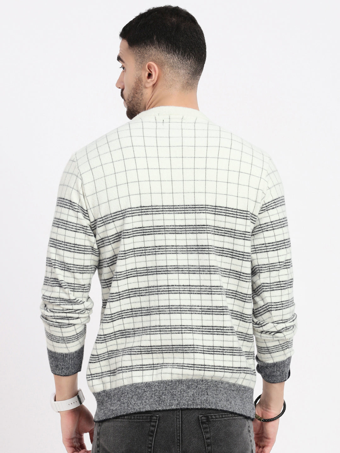 Men White Geometric Sweater