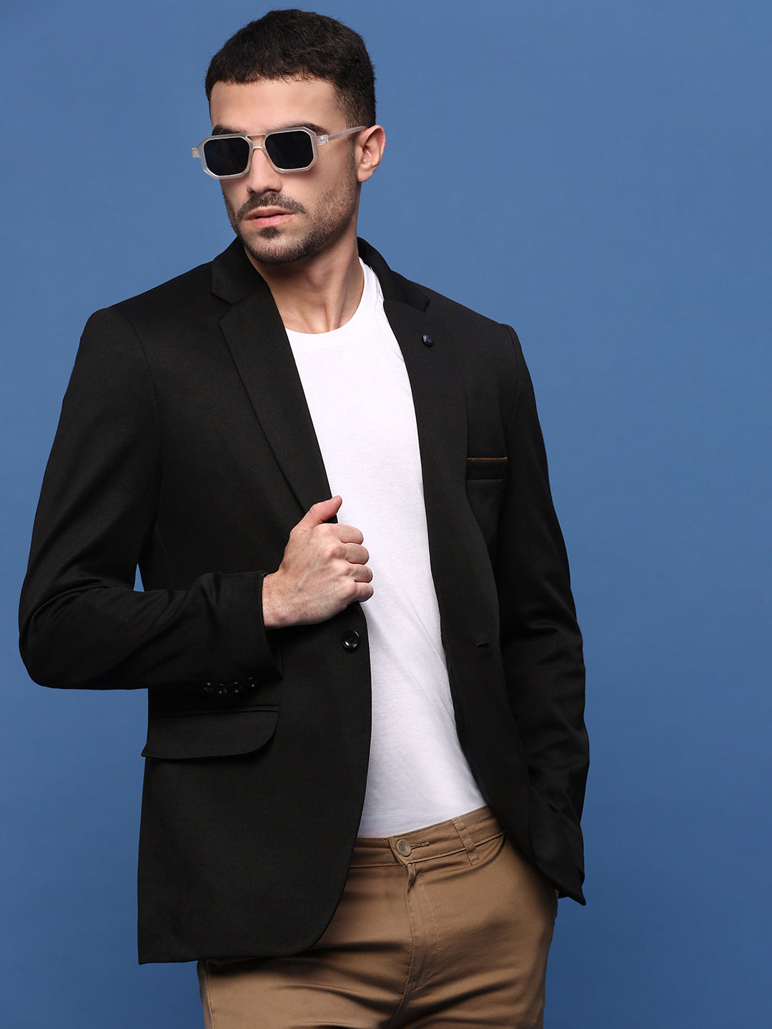 Men Black Slim Fit Single Breasted Blazer