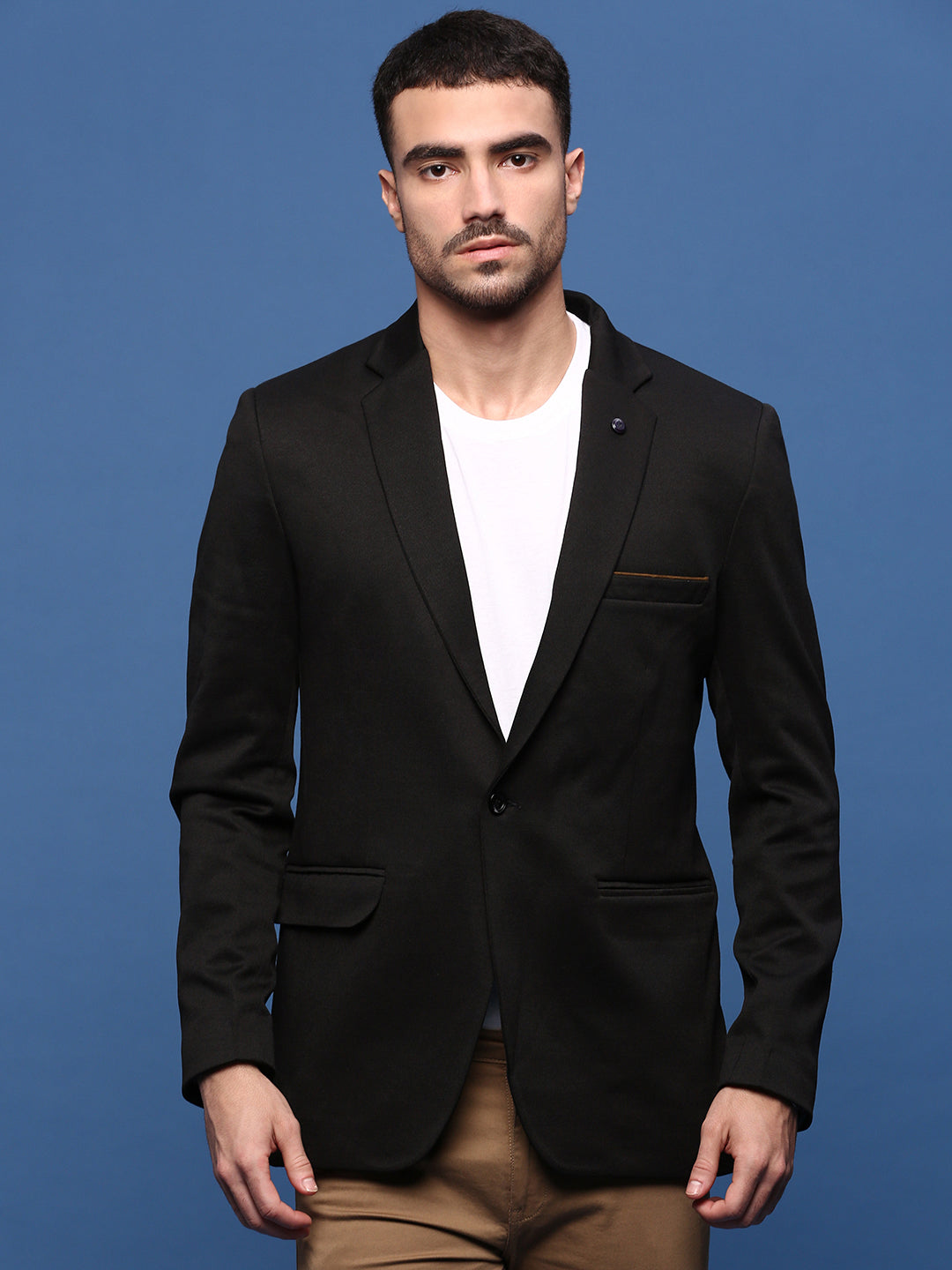 Men Black Slim Fit Single Breasted Blazer