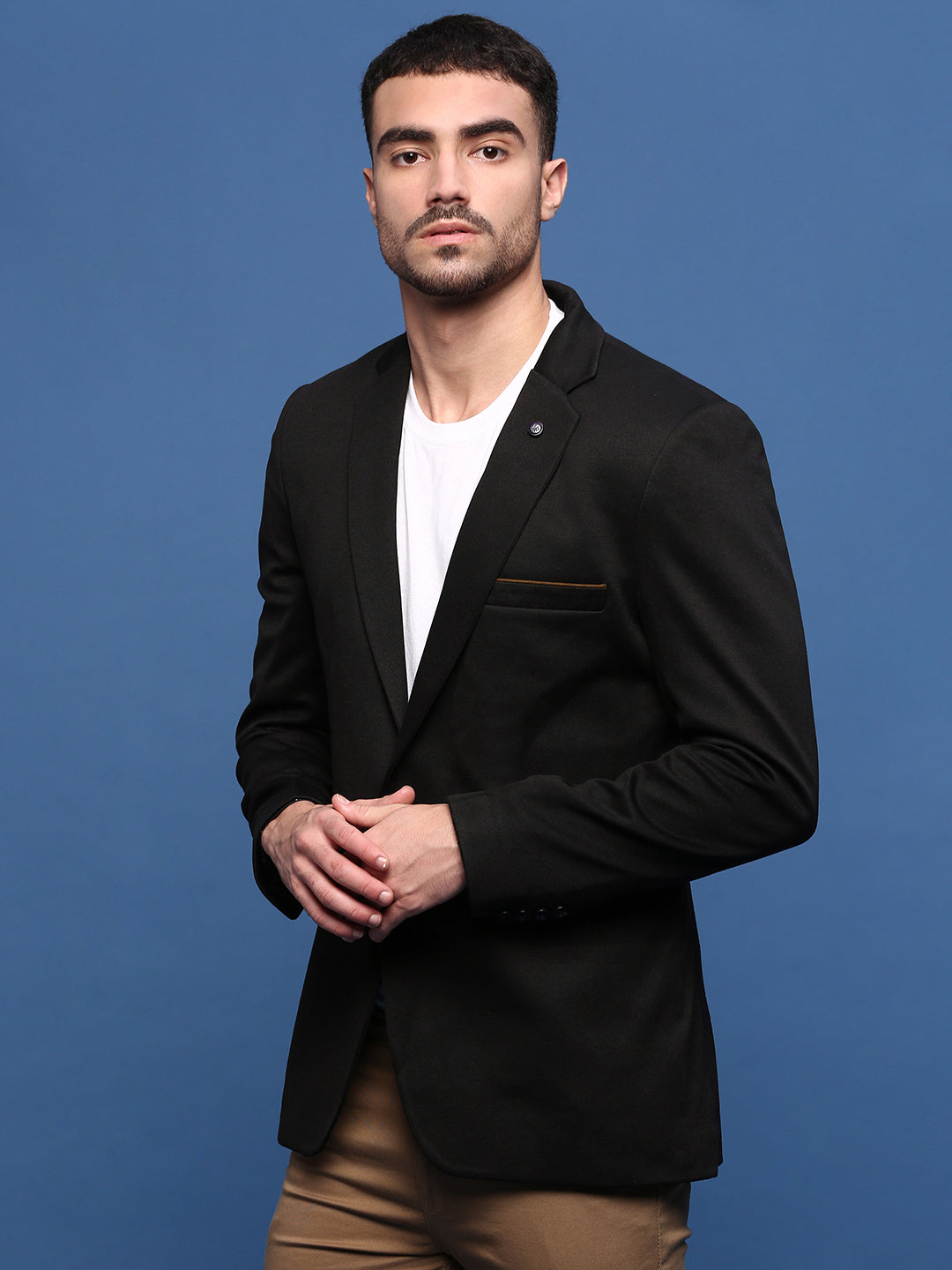 Men Black Slim Fit Single Breasted Blazer