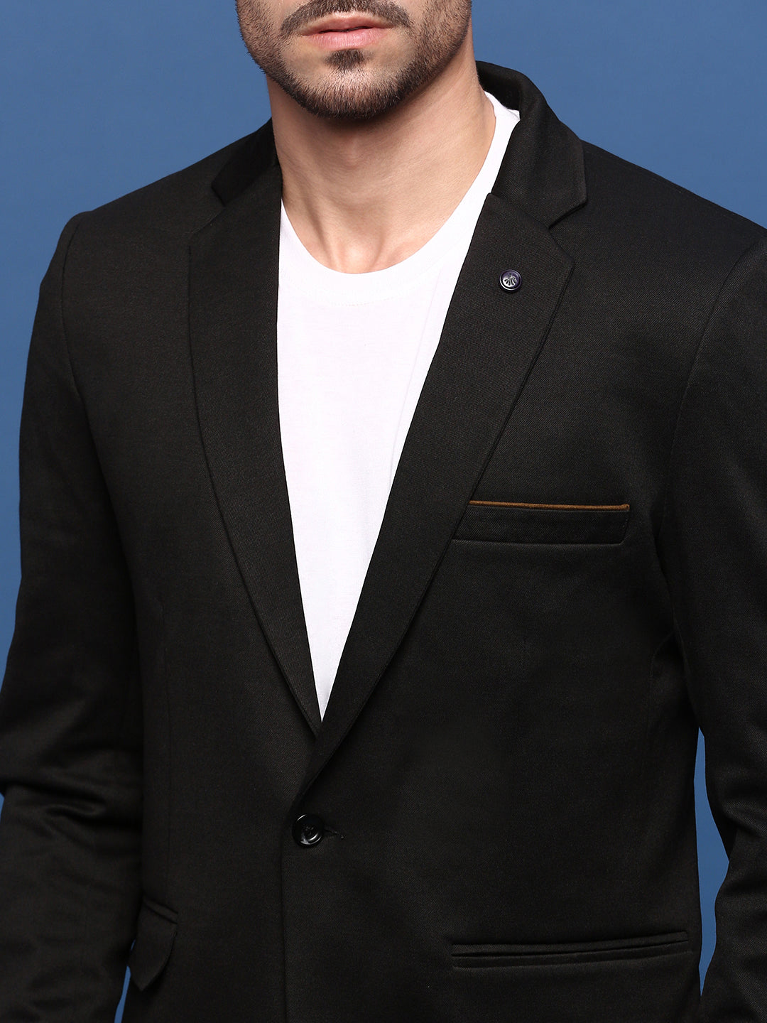 Men Black Slim Fit Single Breasted Blazer