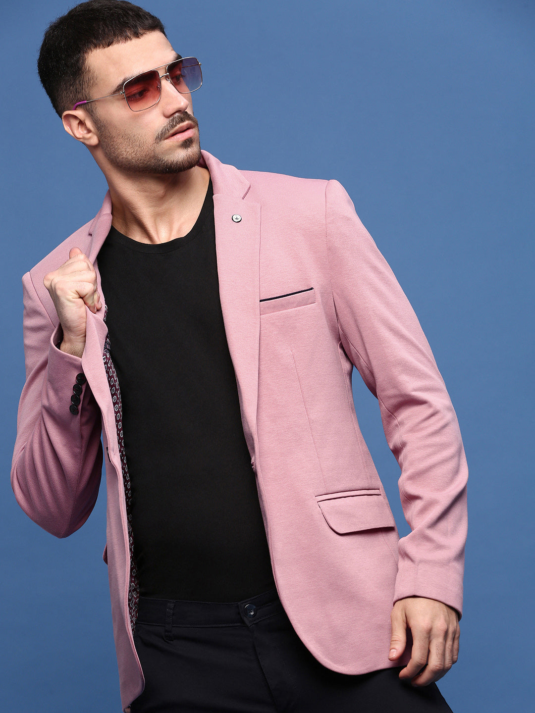 Men Peach Slim Fit Single Breasted Blazer