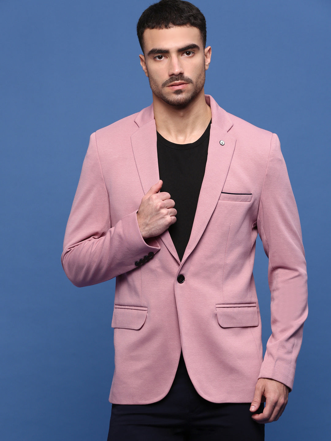 Men Peach Slim Fit Single Breasted Blazer