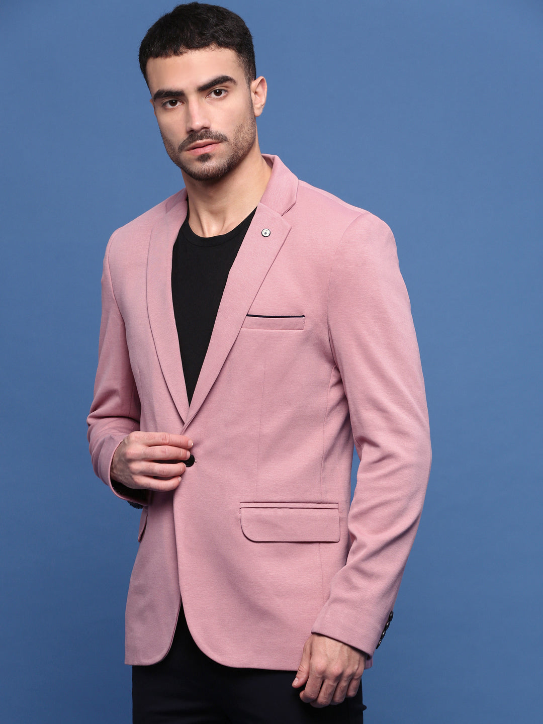 Men Peach Slim Fit Single Breasted Blazer