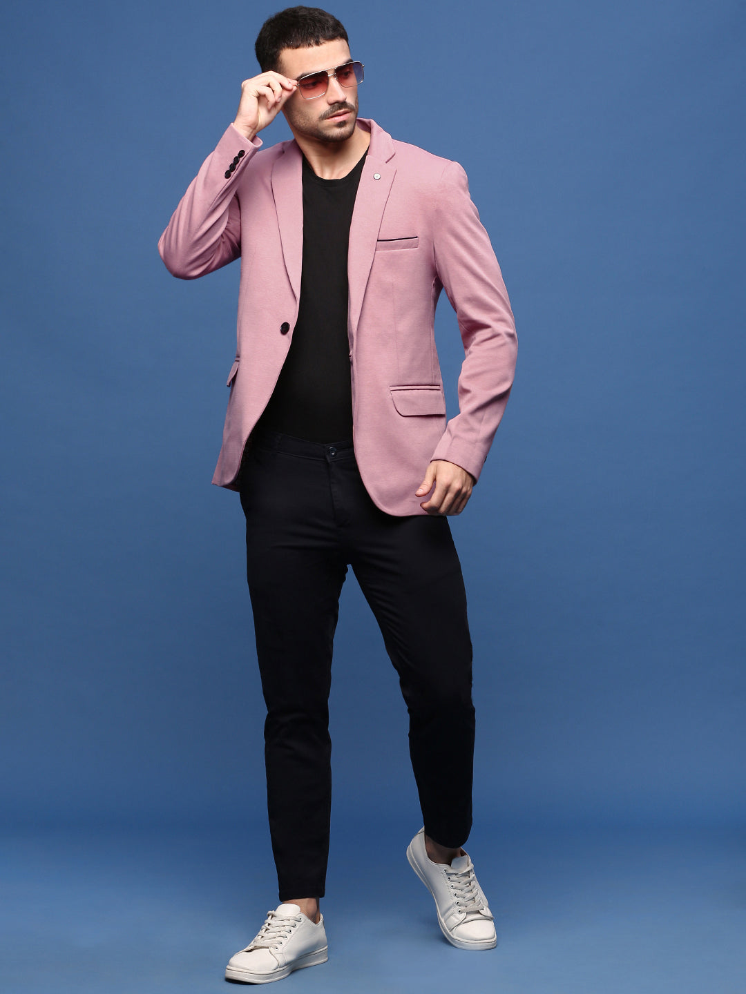 Men Peach Slim Fit Single Breasted Blazer