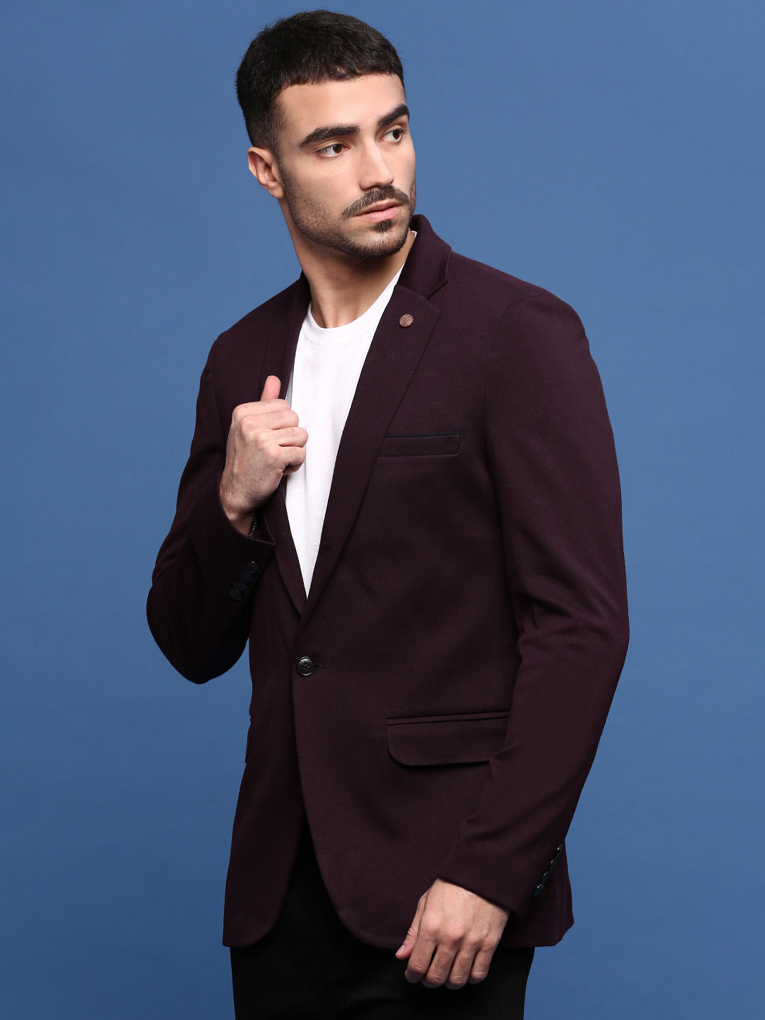 Men Purple Slim Fit Single Breasted Blazer