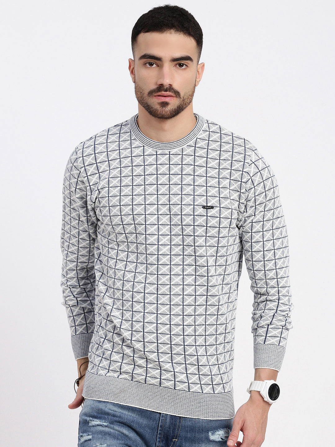 Men Grey Printed Sweater