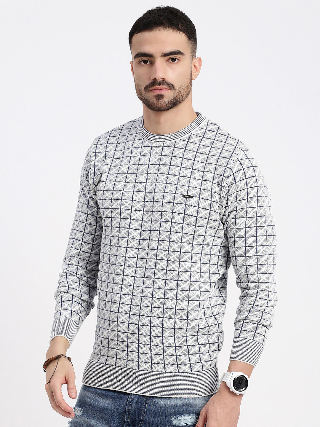 Men Grey Printed Sweater