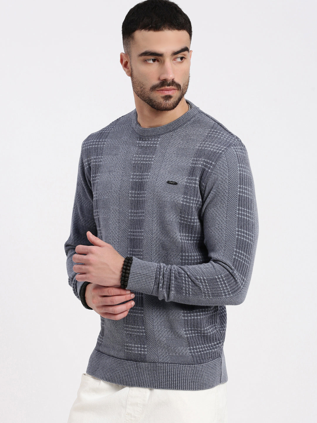 Men Grey Striped Sweater