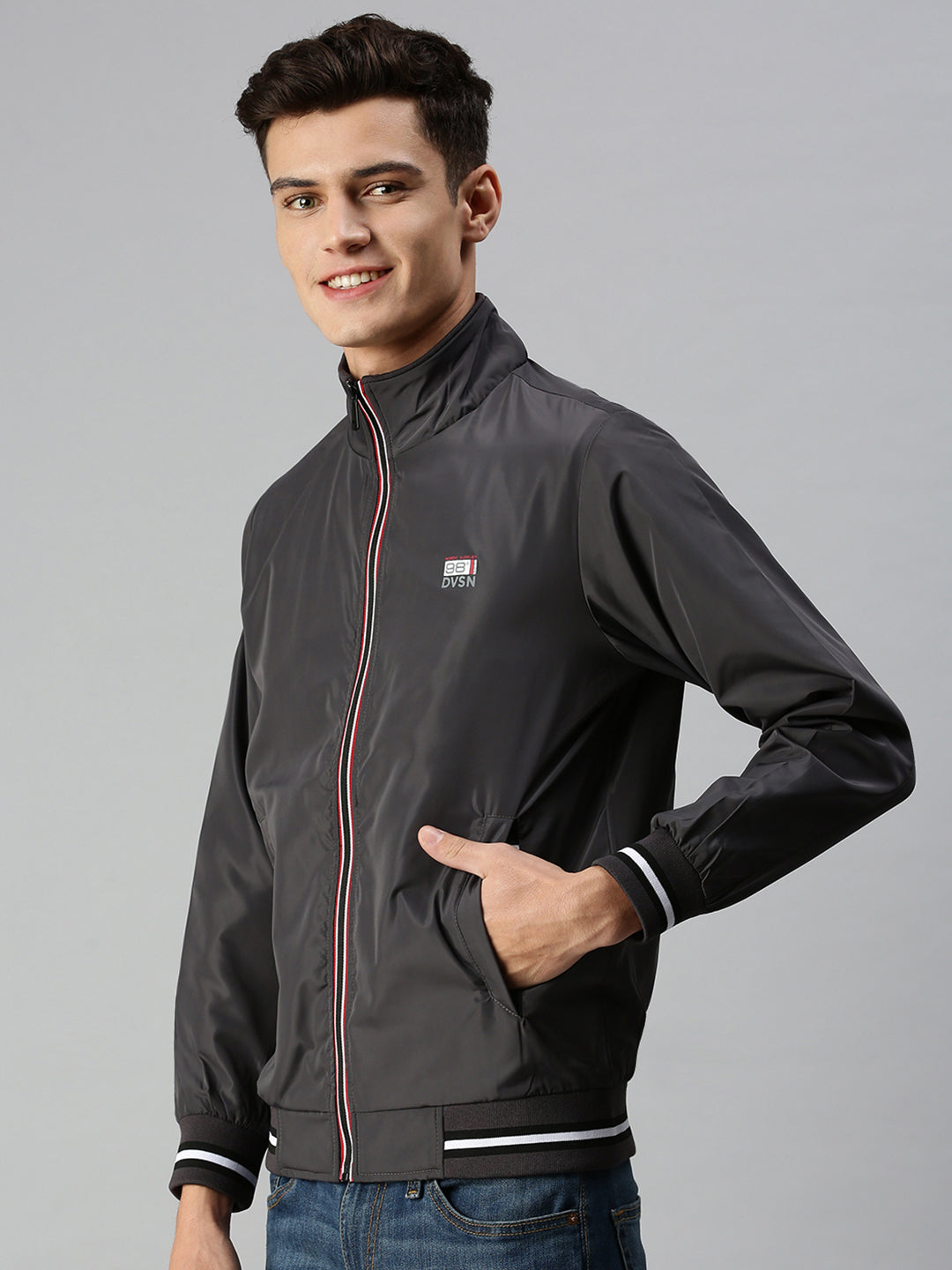 Men Solid Black Sporty Jacket