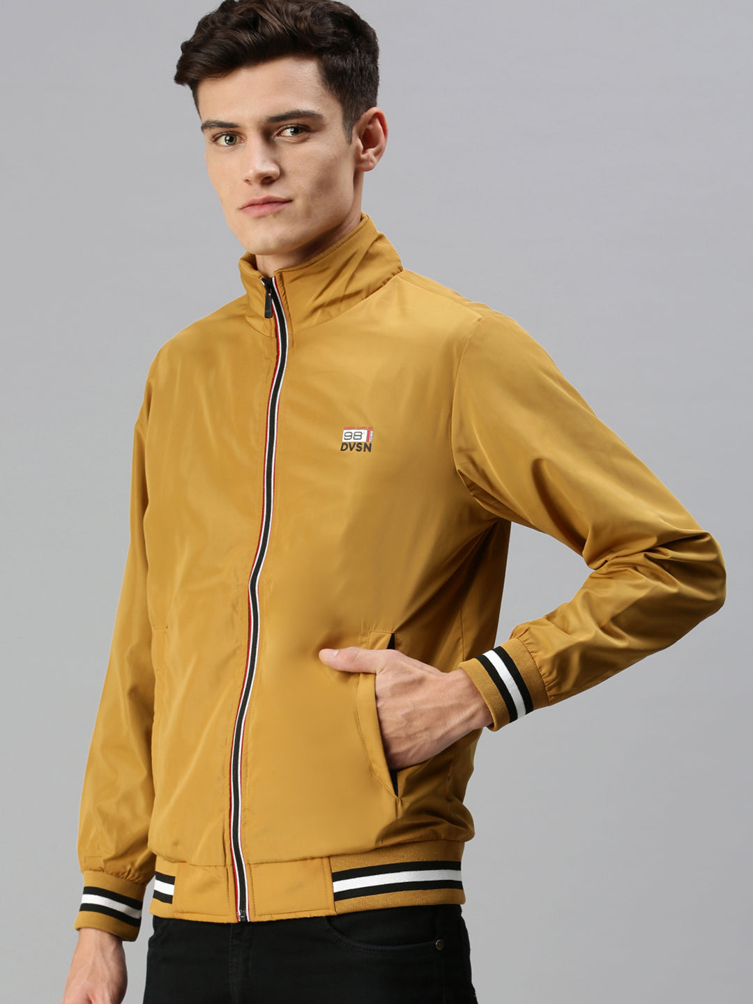 Men Solid Yellow Sporty Jacket